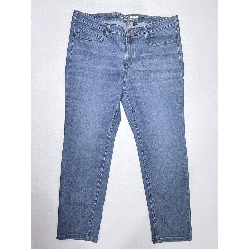 Carhartt Womens Slim Fit Mid Rise Tapered Leg Jeans Medium Wash Size 18 Short